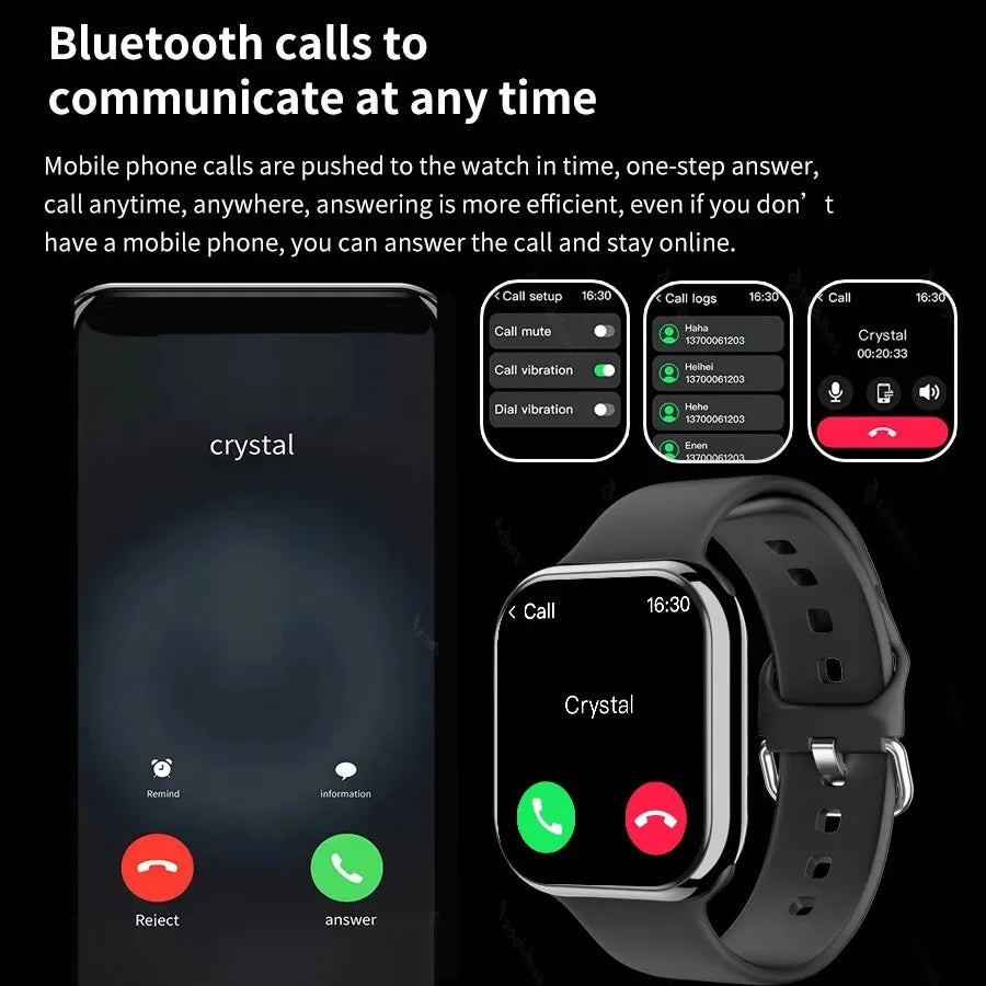 Relógio inteligente Watch 9 com chamada Bluetooth, NFC, display sempre ligado, monitoramento de temperatura corporal e fitness; relógio inteligente para Apple e Android