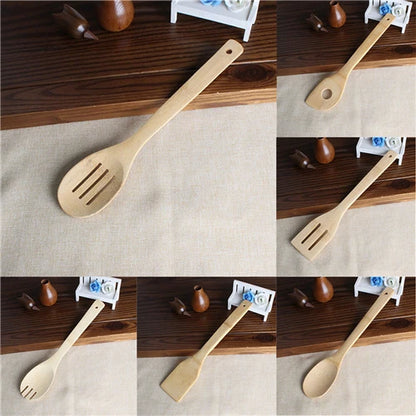 Conjunto de 6 Peças de Colheres e Espátulas de Bambu - Utensílios de Cozinha de Madeira, Ferramentas para Cozinhar e Misturar