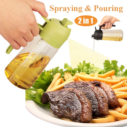 Garrafa Dispensadora de Óleo de 16oz para Cozinha, 2 em 1 - Dispensador de Azeite e Spray de Óleo, Garrafa de Spray de Azeite de 470ml para Cozinhar