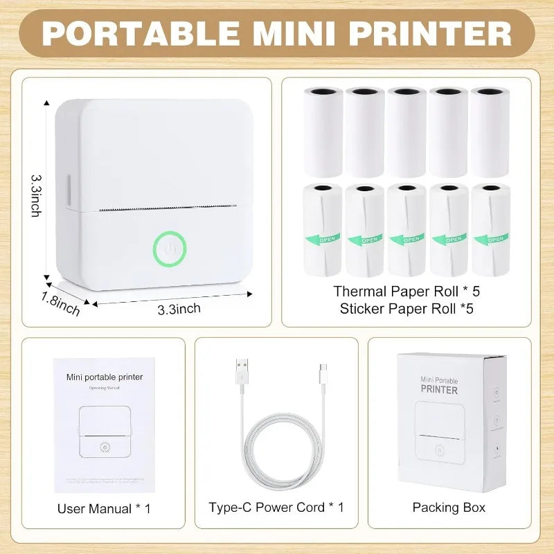 Thermal Mini Printer, Portable Inkless Sticker Maker,Bluetooth Free Cut Small Pocket Printer for Children DIY 57mm Photo Print