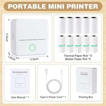 Thermal Mini Printer, Portable Inkless Sticker Maker,Bluetooth Free Cut Small Pocket Printer for Children DIY 57mm Photo Print