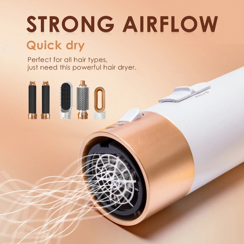 Conjunto de Secador de Cabelo 5 em 1 - Escova Quente Profissional, Modelador de Cachos, Prancha de Cabelo e Ferramenta de Estilo para Secador de Cabelo Dyson Airwrap, Uso Doméstico